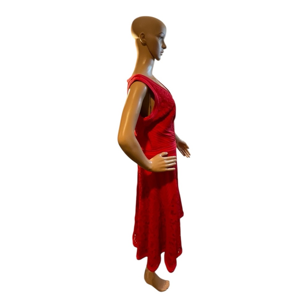 TADASHI SHOJI Women’s Red V-Neck Floral Lace Cocktail Midi Dress Size 14 - Picture 4 of 16